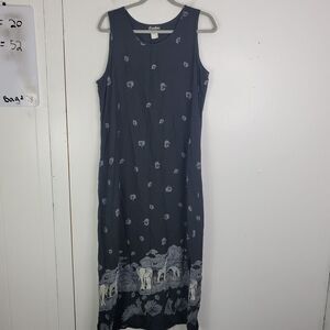 Vintage Caribou Midi Dress Womens M Safari Elephant Giraffe Africa Cabin 90s